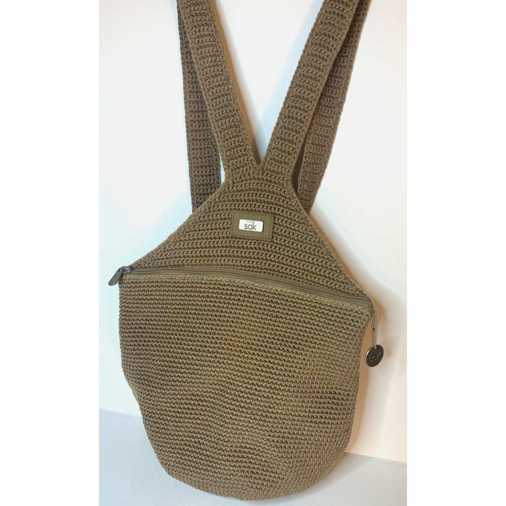 The Sak Crochet Backpack Purse Taupe Tan Boho Knit Sling Bag Vintage Y2K Large